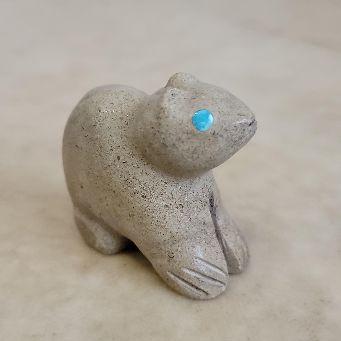 Sitting Travertine Bear Cub Zuni Fetish