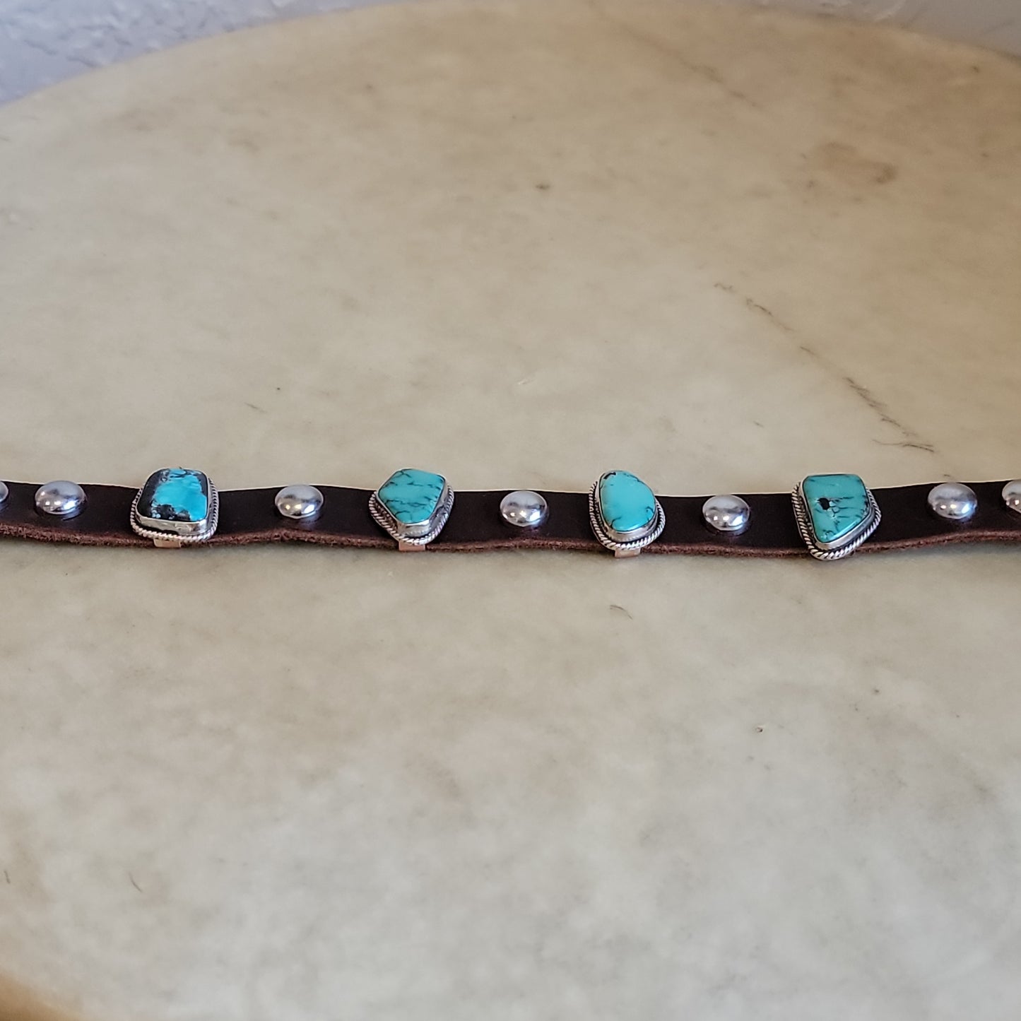 Sterling Silver with Turquoise on Leather Dog Collar/ Dog Jewelry