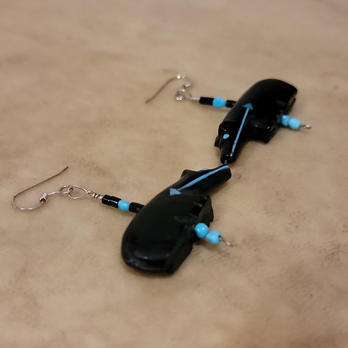 Jet Bear Earrings Zuni Fetish