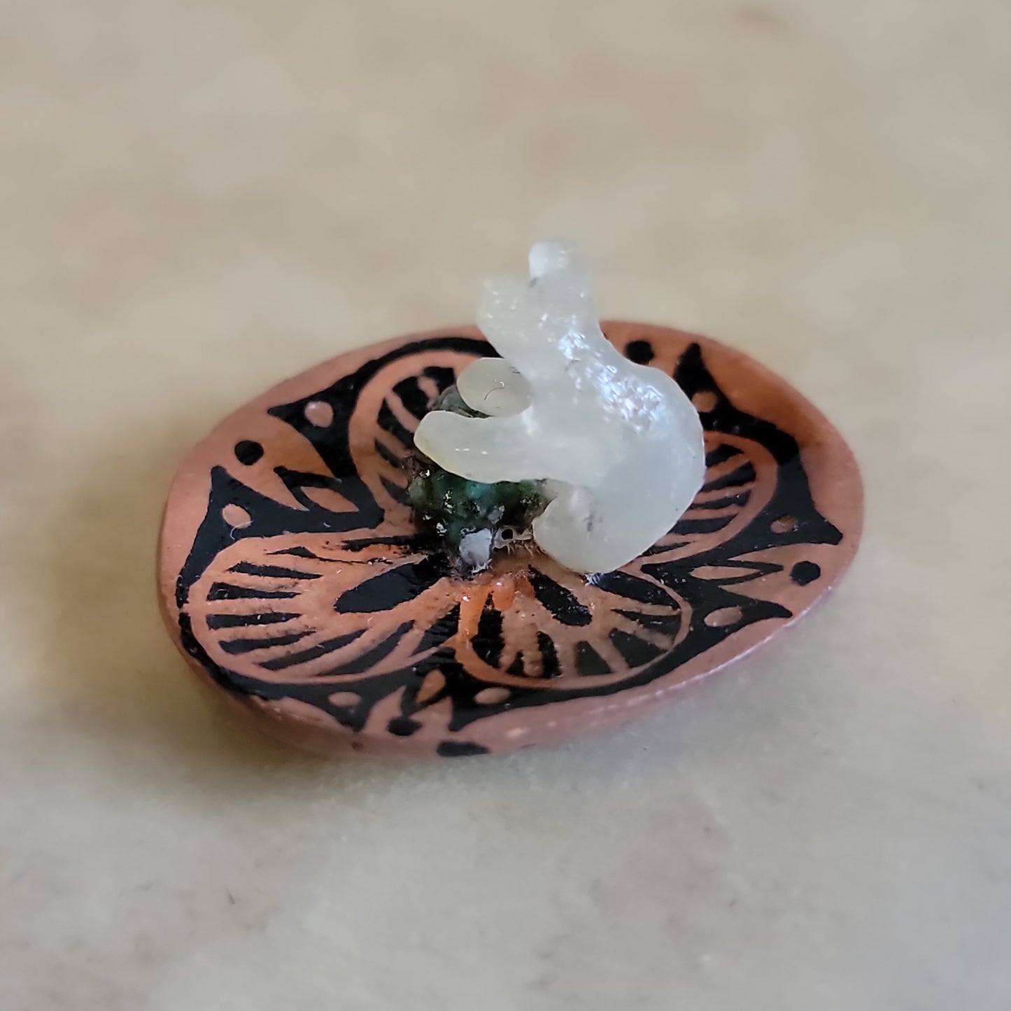 Miniature Alabaster Bear in Zuni Pottery Dish Zuni Fetish