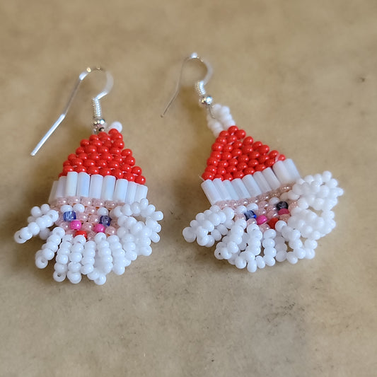 Santa Claus Zuni Beaded Earrings Indian Beadwork