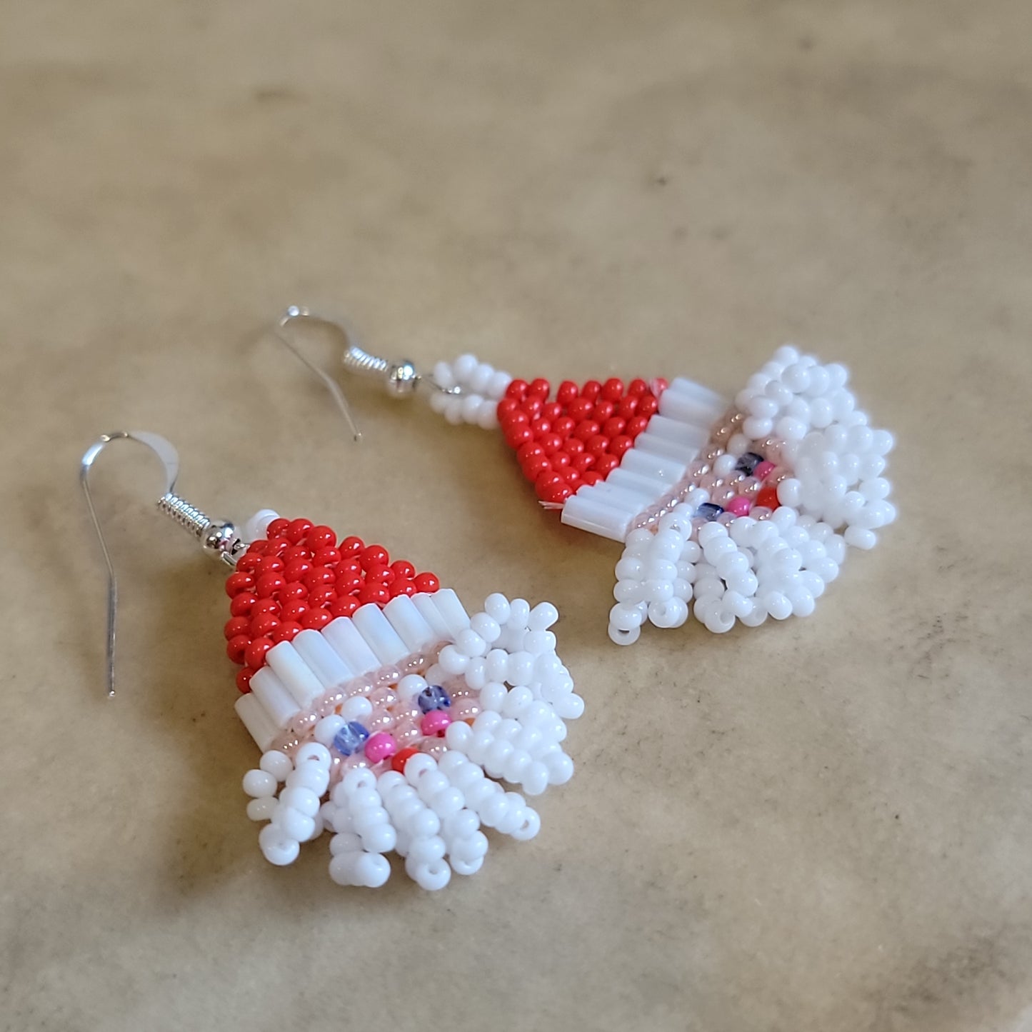 Santa Claus Zuni Beaded Earrings Indian Beadwork