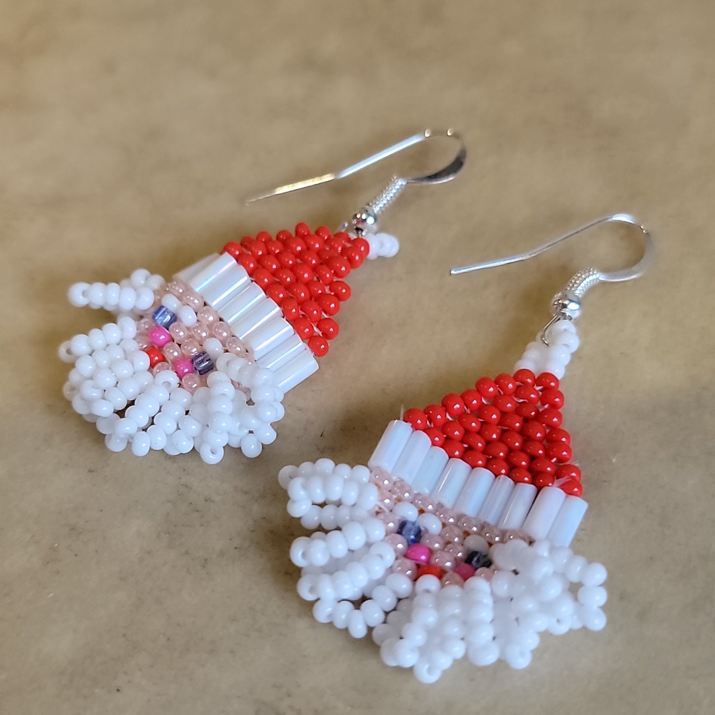 Santa Claus Zuni Beaded Earrings Indian Beadwork