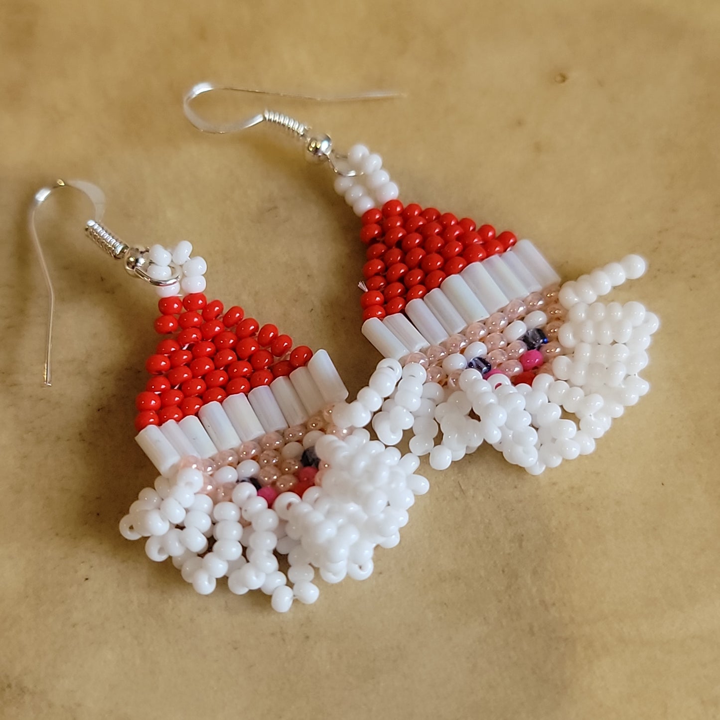 Santa Claus Zuni Beaded Earrings Indian Beadwork