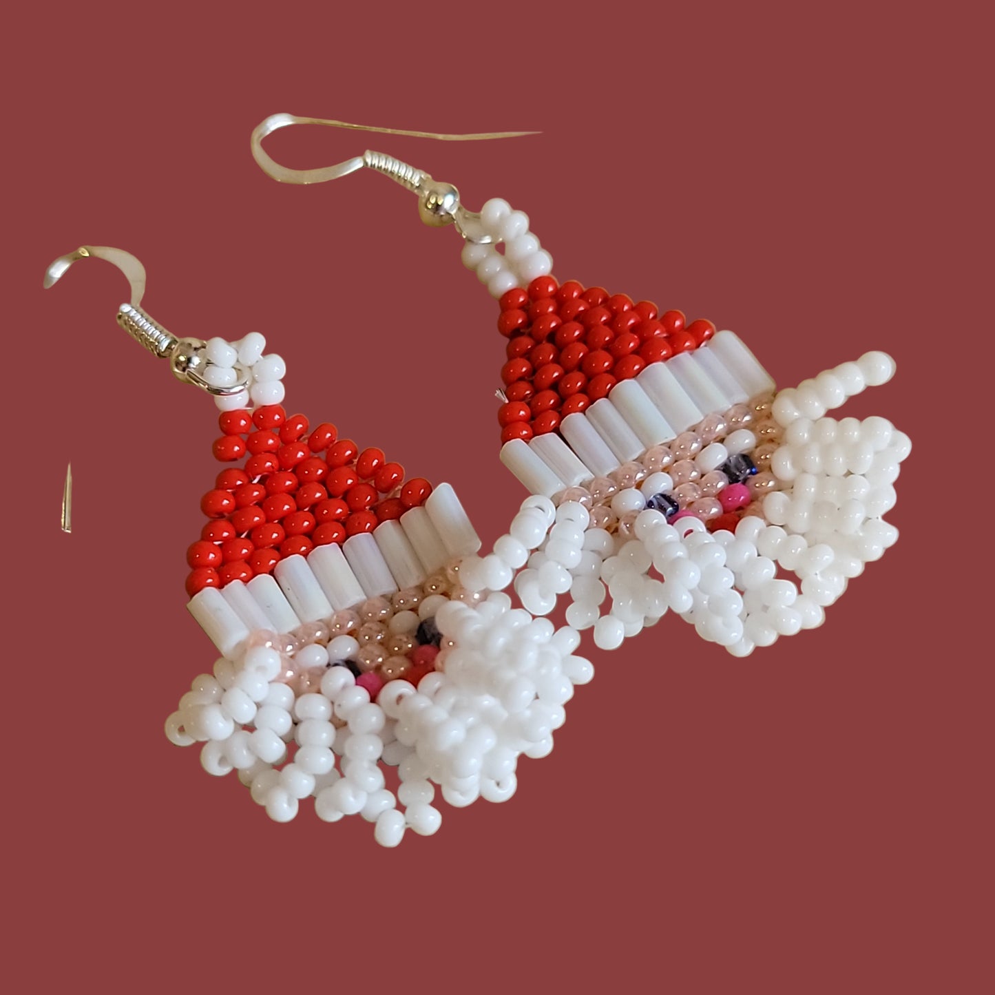 Santa Claus Zuni Beaded Earrings Indian Beadwork