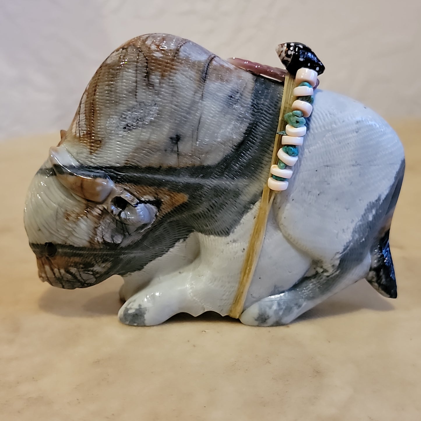 Large Picasso Marble Bison/Buffalo Zuni Fetish