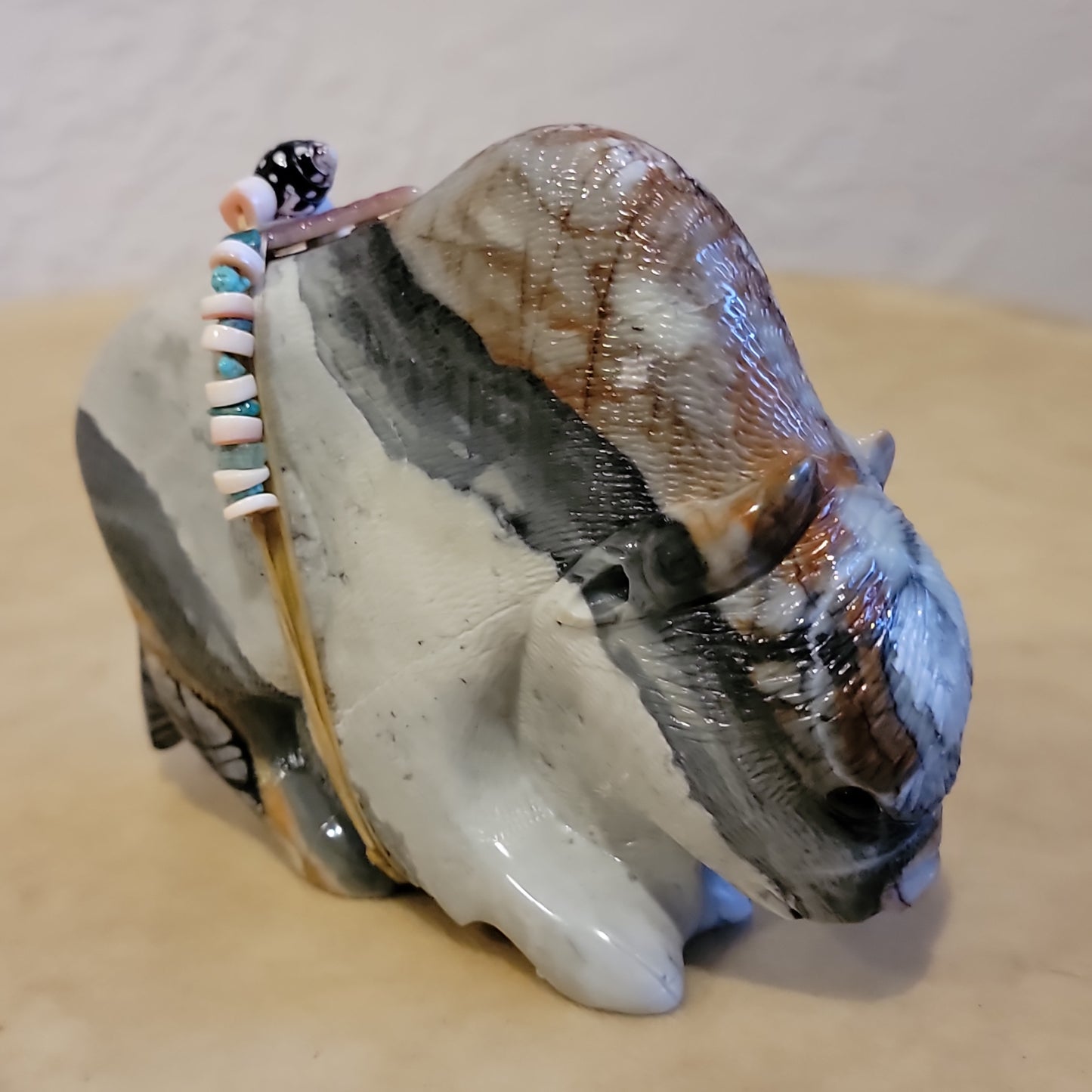 Large Picasso Marble Bison/Buffalo Zuni Fetish