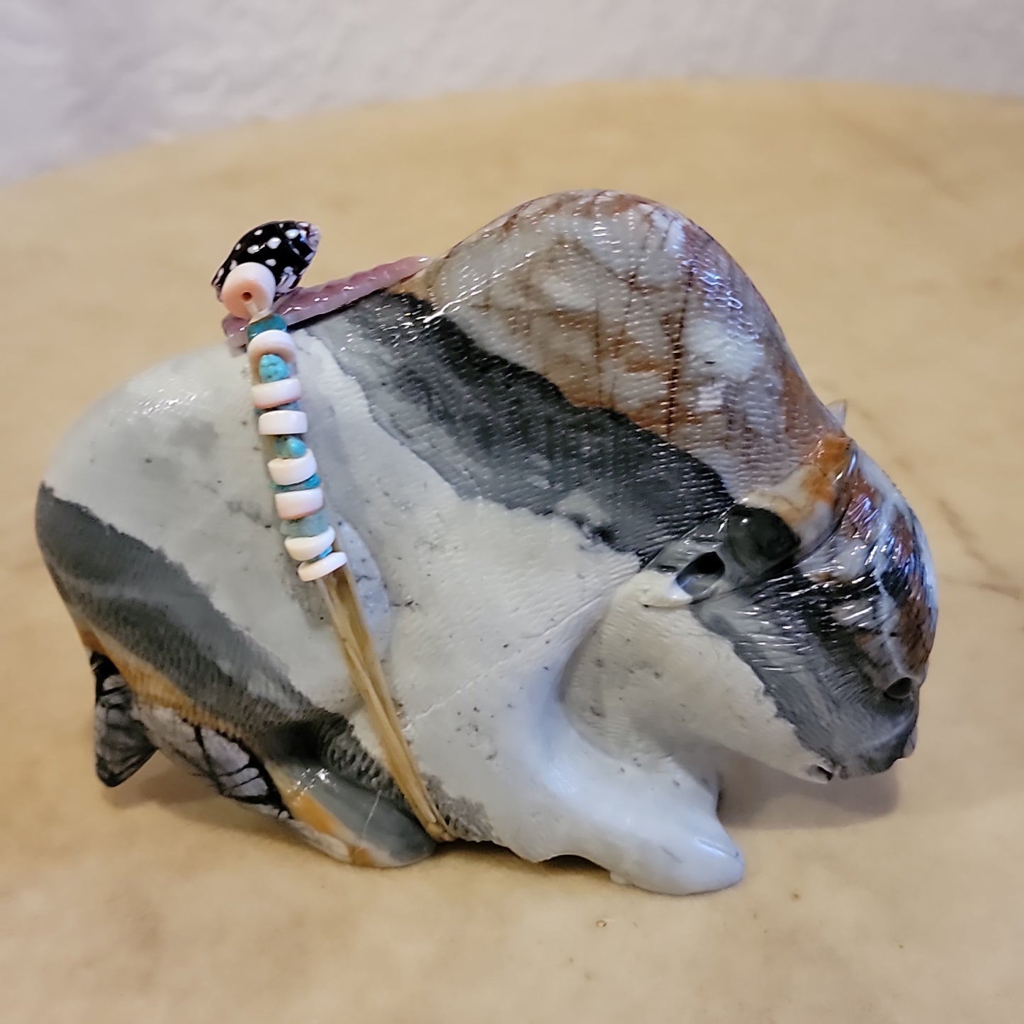 Large Picasso Marble Bison/Buffalo Zuni Fetish