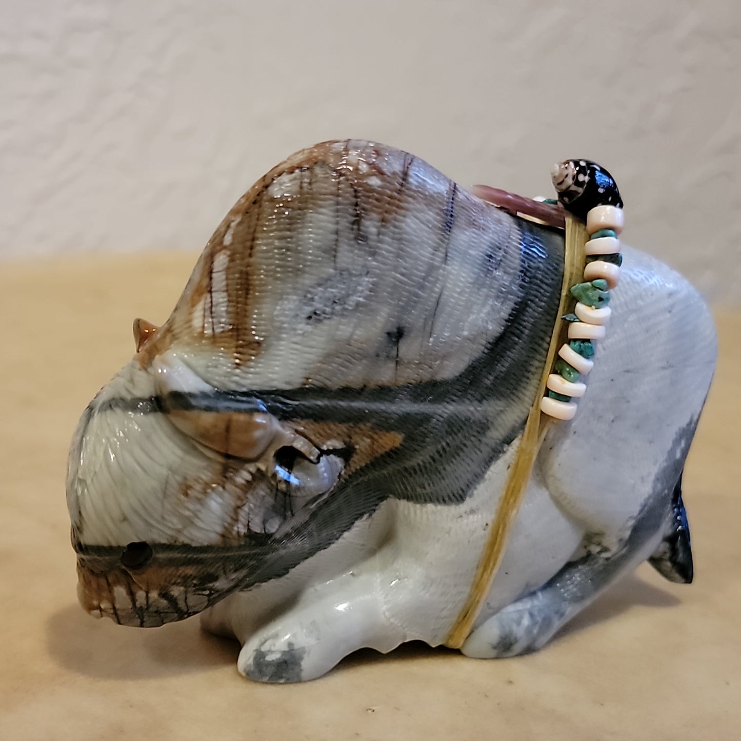 Large Picasso Marble Bison/Buffalo Zuni Fetish