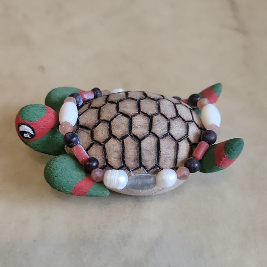 Elise Westika Christmas Cottonwood Root Handpainted Turtle Zuni Fetish/ Folk Art