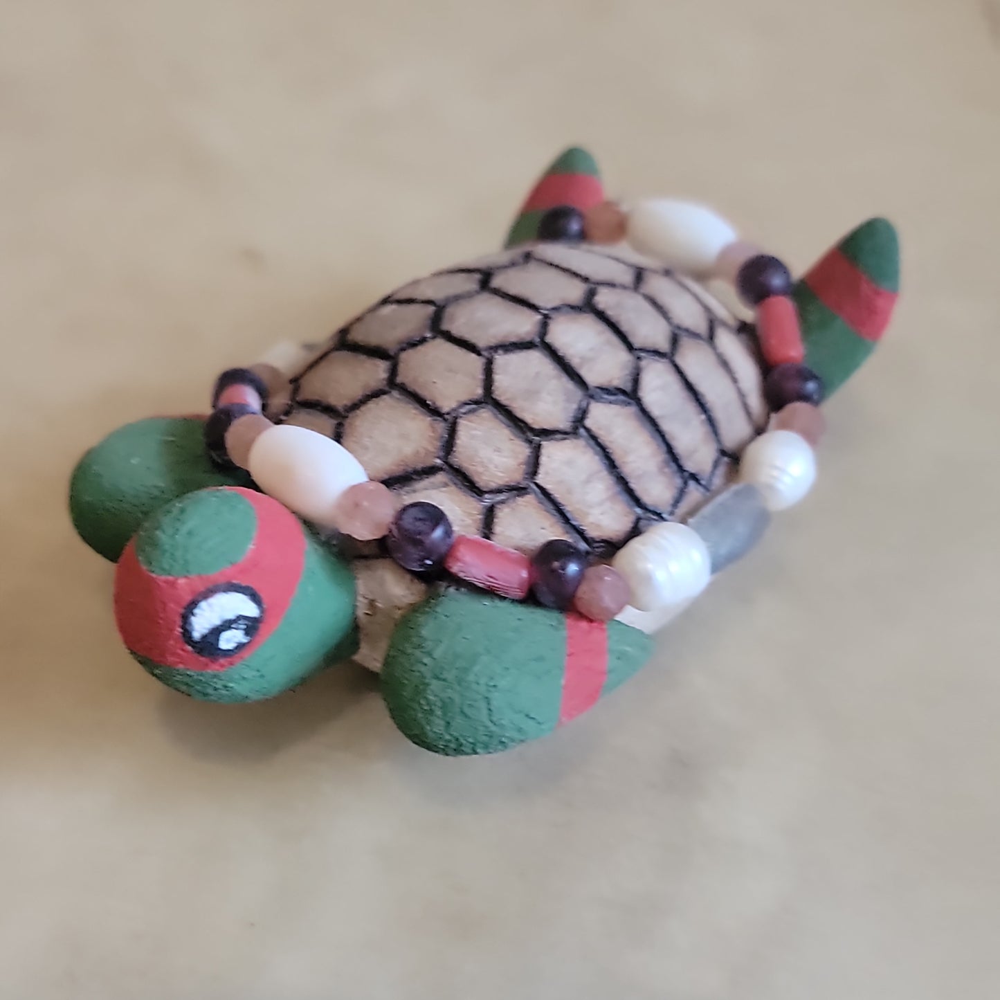 Elise Westika Christmas Cottonwood Root Handpainted Turtle Zuni Fetish/ Folk Art