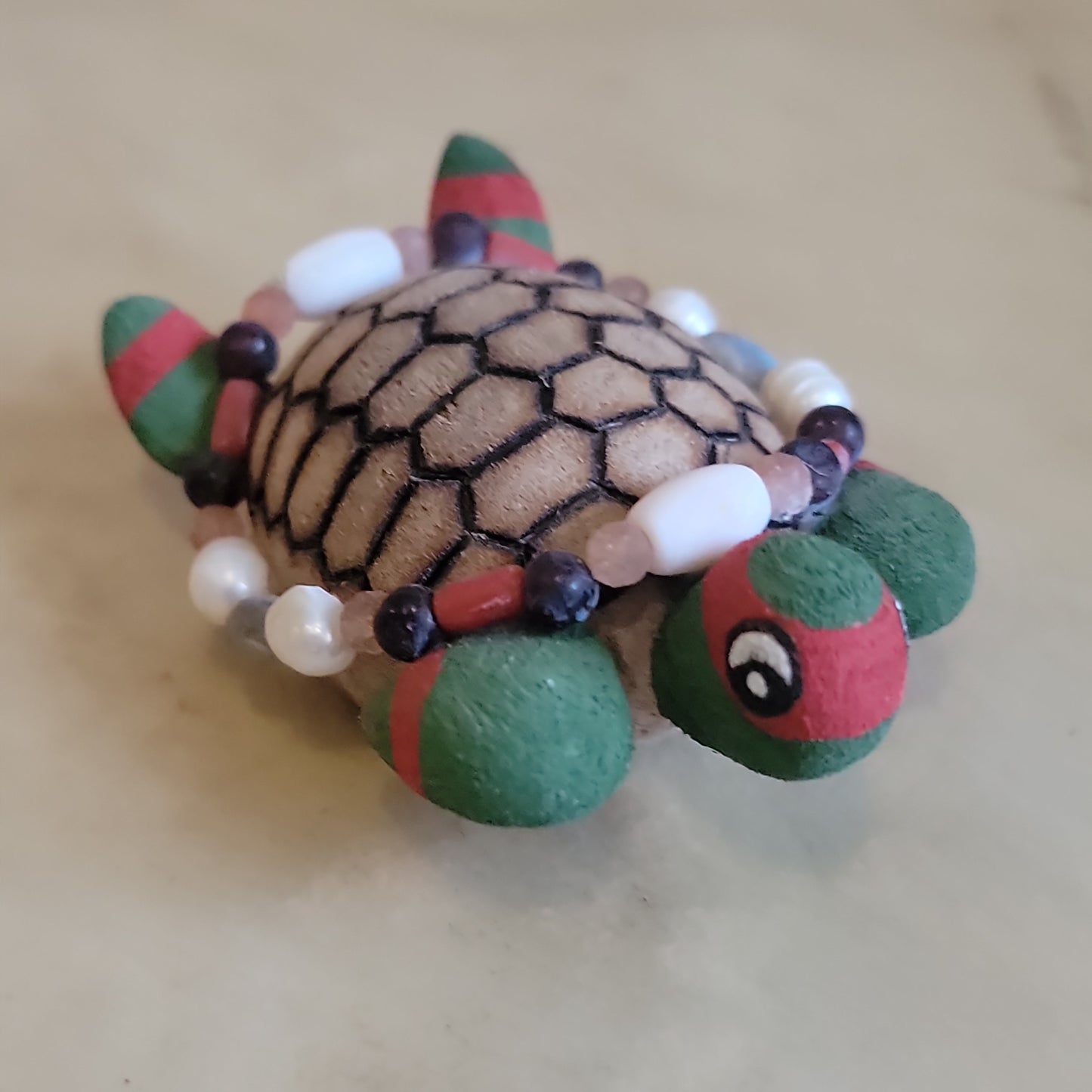 Elise Westika Christmas Cottonwood Root Handpainted Turtle Zuni Fetish/ Folk Art