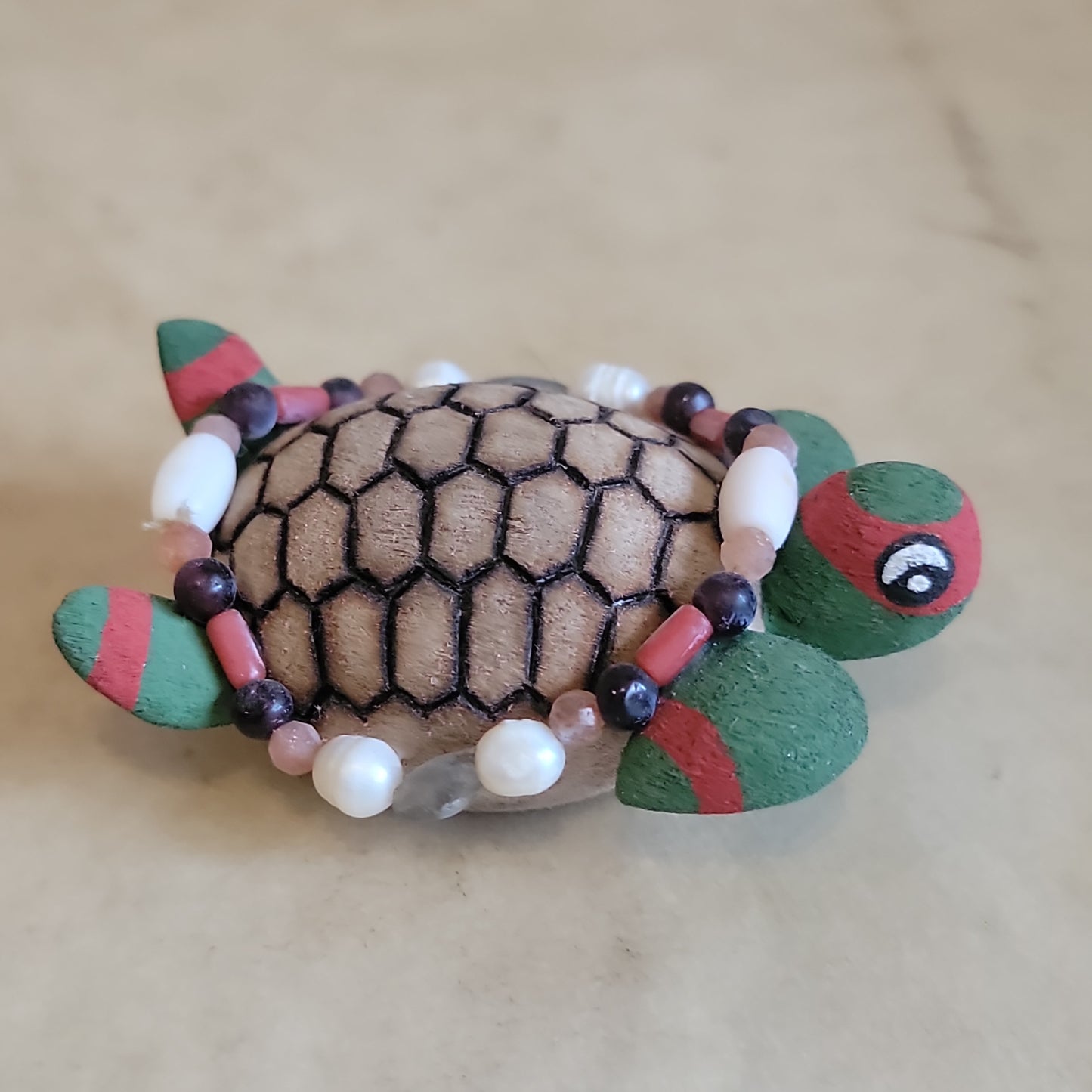 Elise Westika Christmas Cottonwood Root Handpainted Turtle Zuni Fetish/ Folk Art