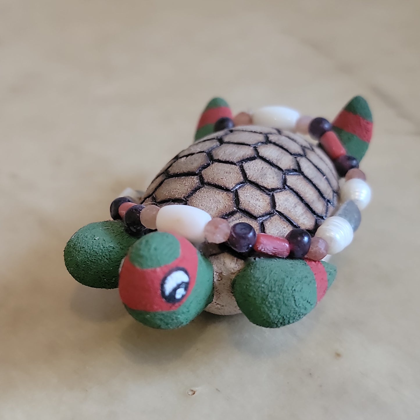 Elise Westika Christmas Cottonwood Root Handpainted Turtle Zuni Fetish/ Folk Art