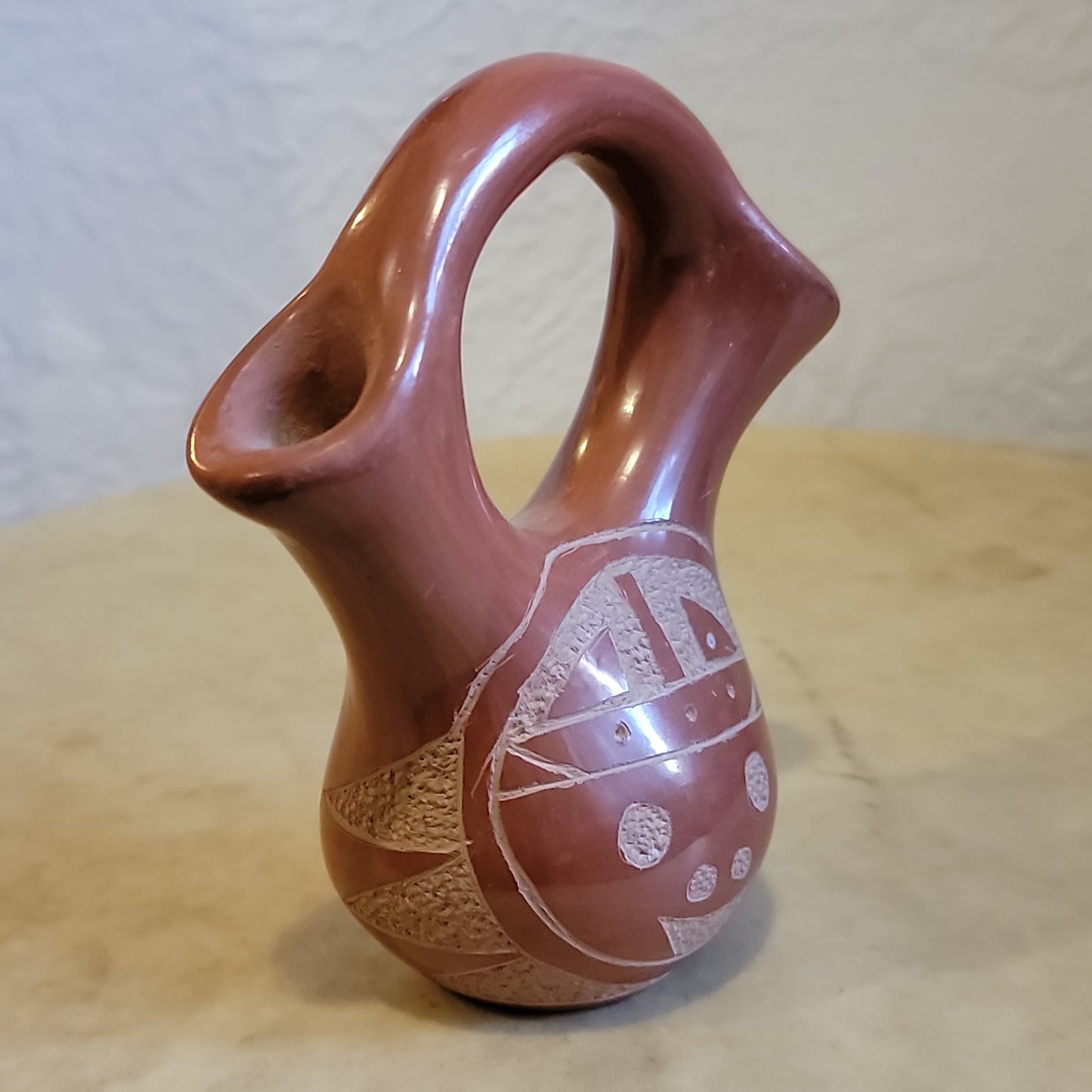 Vintage Leonidas Tapia San Juan Redware Carved Wedding Vase Pueblo Pottery
