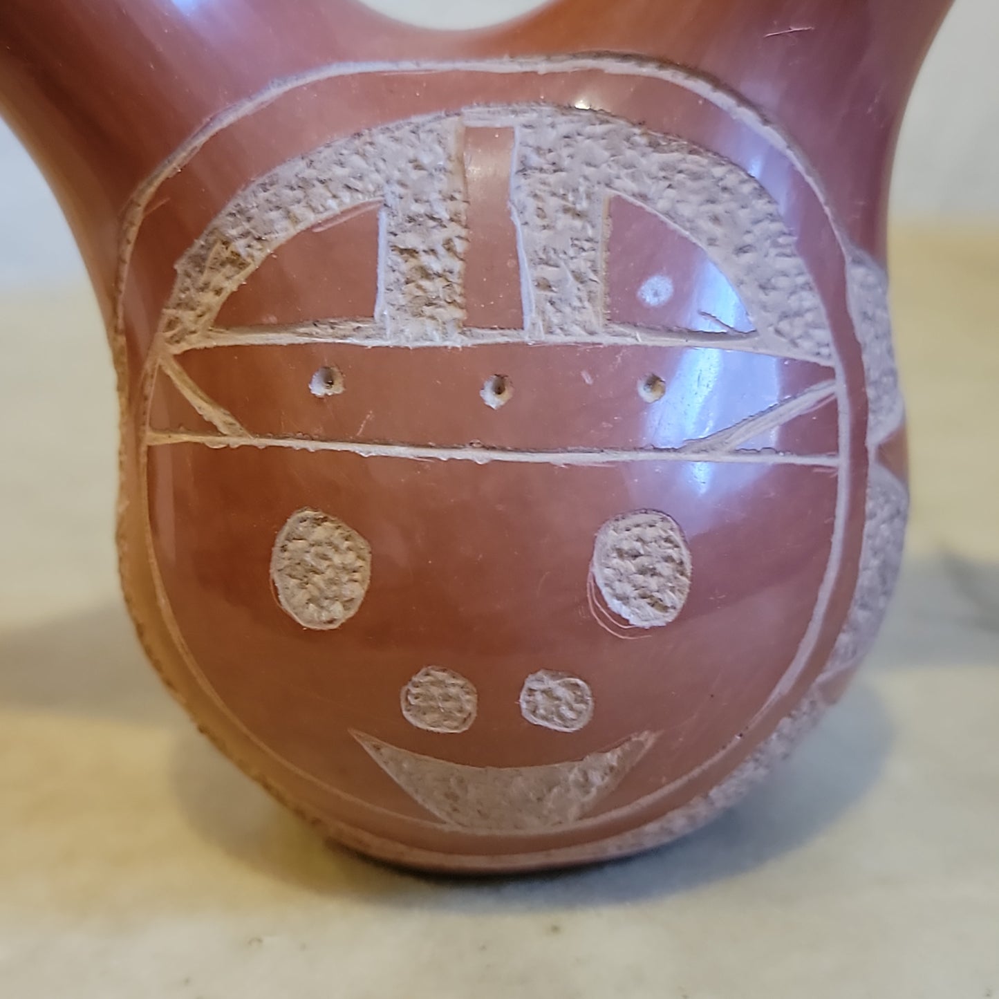 Vintage Leonidas Tapia San Juan Redware Carved Wedding Vase Pueblo Pottery