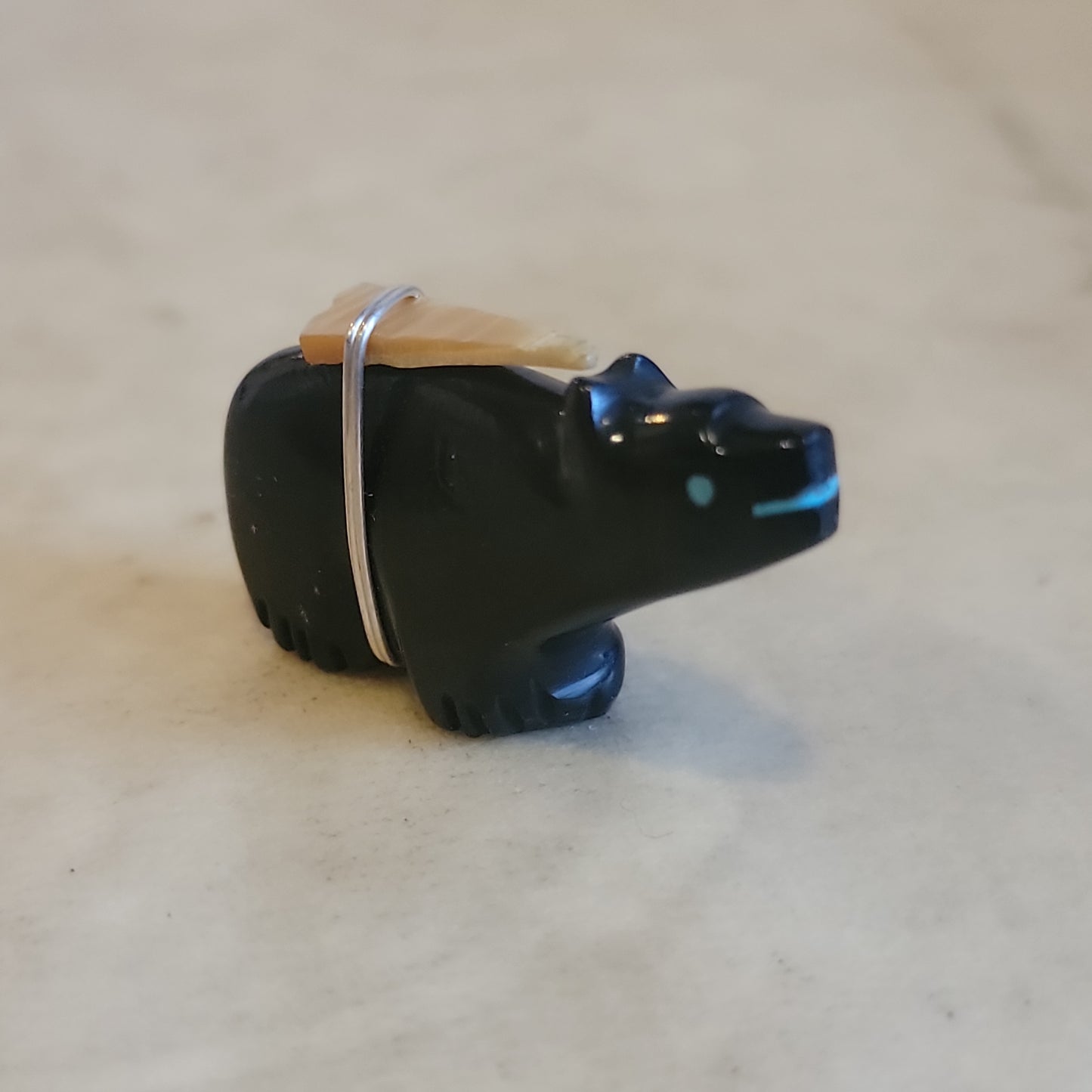 Jet Bear w/ Zuni Sun Symbol Zuni Fetish