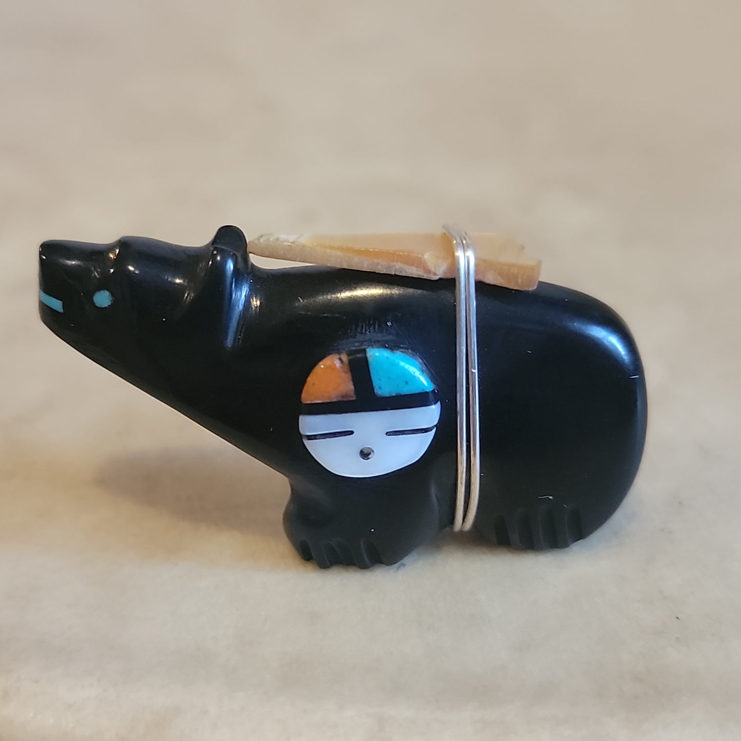 Jet Bear w/ Zuni Sun Symbol Zuni Fetish