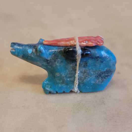 Priscilla Lasiloo Chrysocolla Gazing Bear w/Pack Zuni Fetish