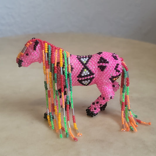 Faron Gahachu Hot Pink Pony/Horse with Long Mane and Tail Indian Beadwork
