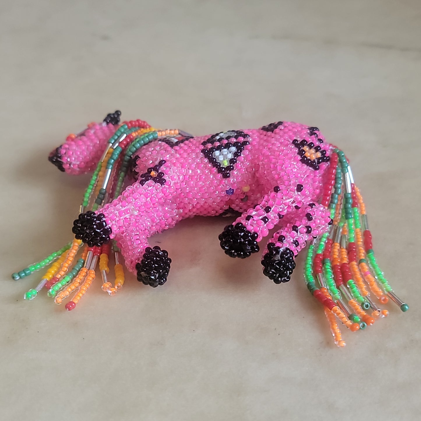 Faron Gahachu Hot Pink Pony/Horse with Long Mane and Tail Indian Beadwork