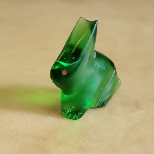 Daphne Quam Emerald Green Glass Bunny Rabbit Zuni Fetish