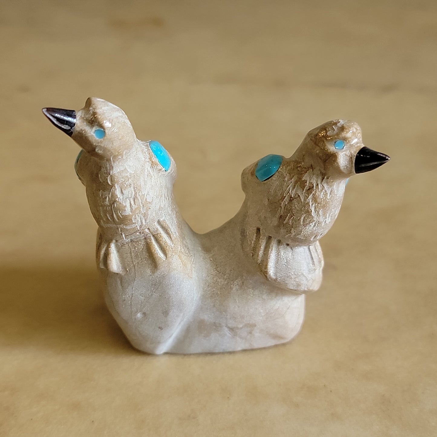 Freddie Leekya Double Travertine Lovebirds Zuni Fetish