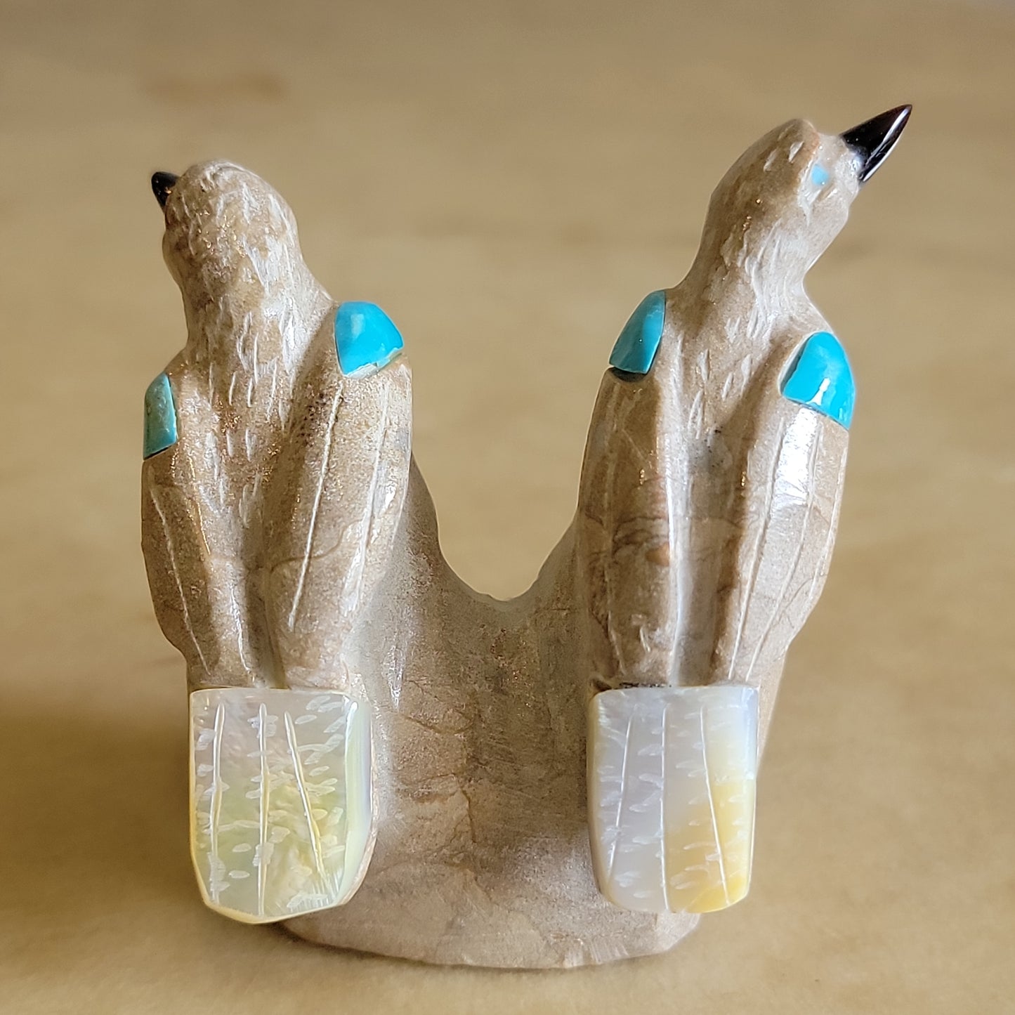 Freddie Leekya Double Travertine Lovebirds Zuni Fetish