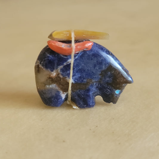 Priscilla Lasiloo Quandelacy Mini Sodalite Bear w/Pack Zuni Fetish