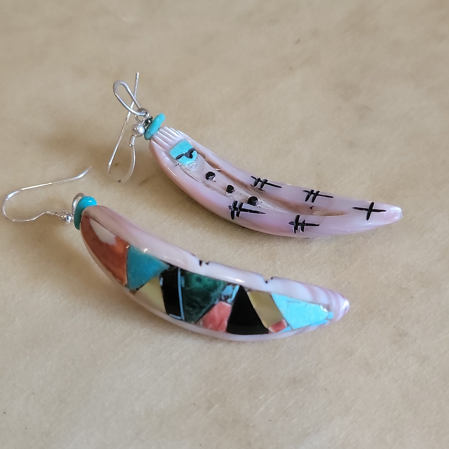 Chad Quandelacy Double Sided Zuni Maiden/Mosaic Earrings Indian Jewelry