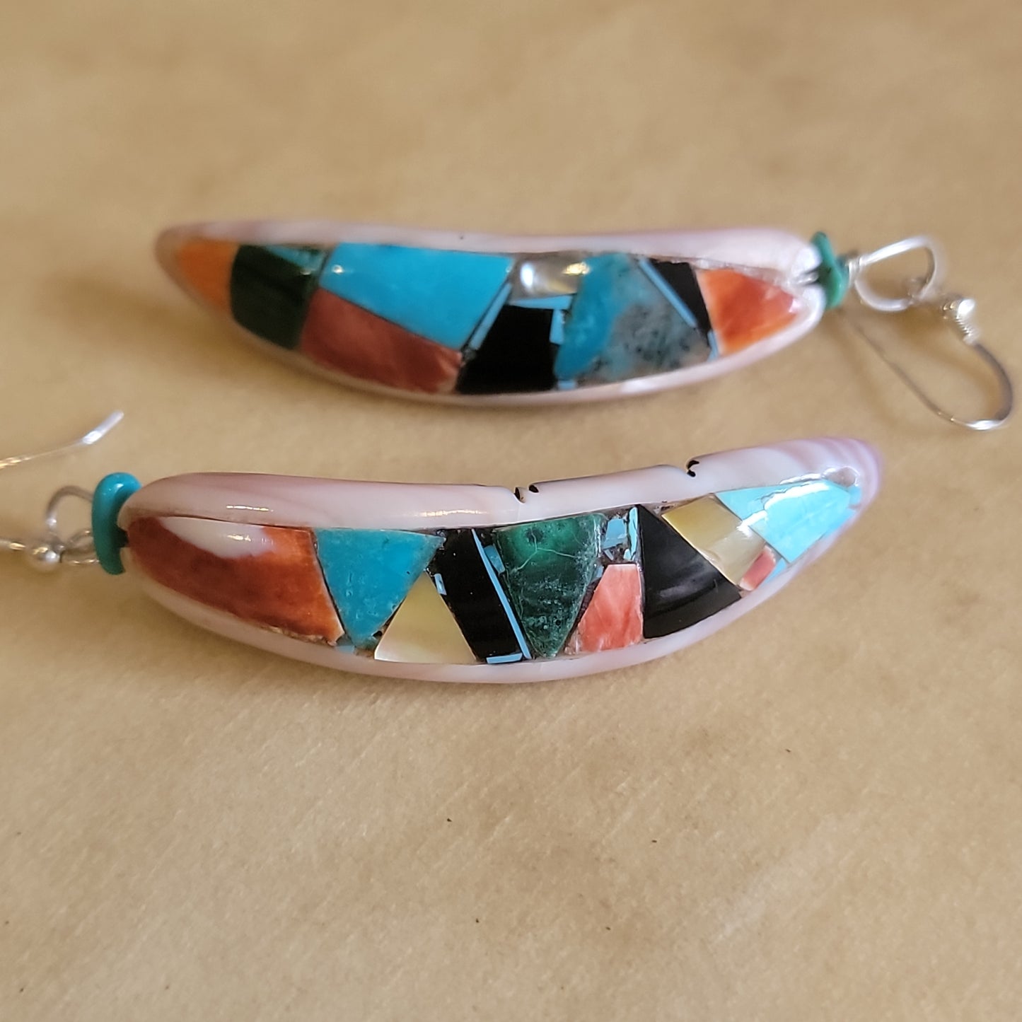 Chad Quandelacy Double Sided Zuni Maiden/Mosaic Earrings Indian Jewelry