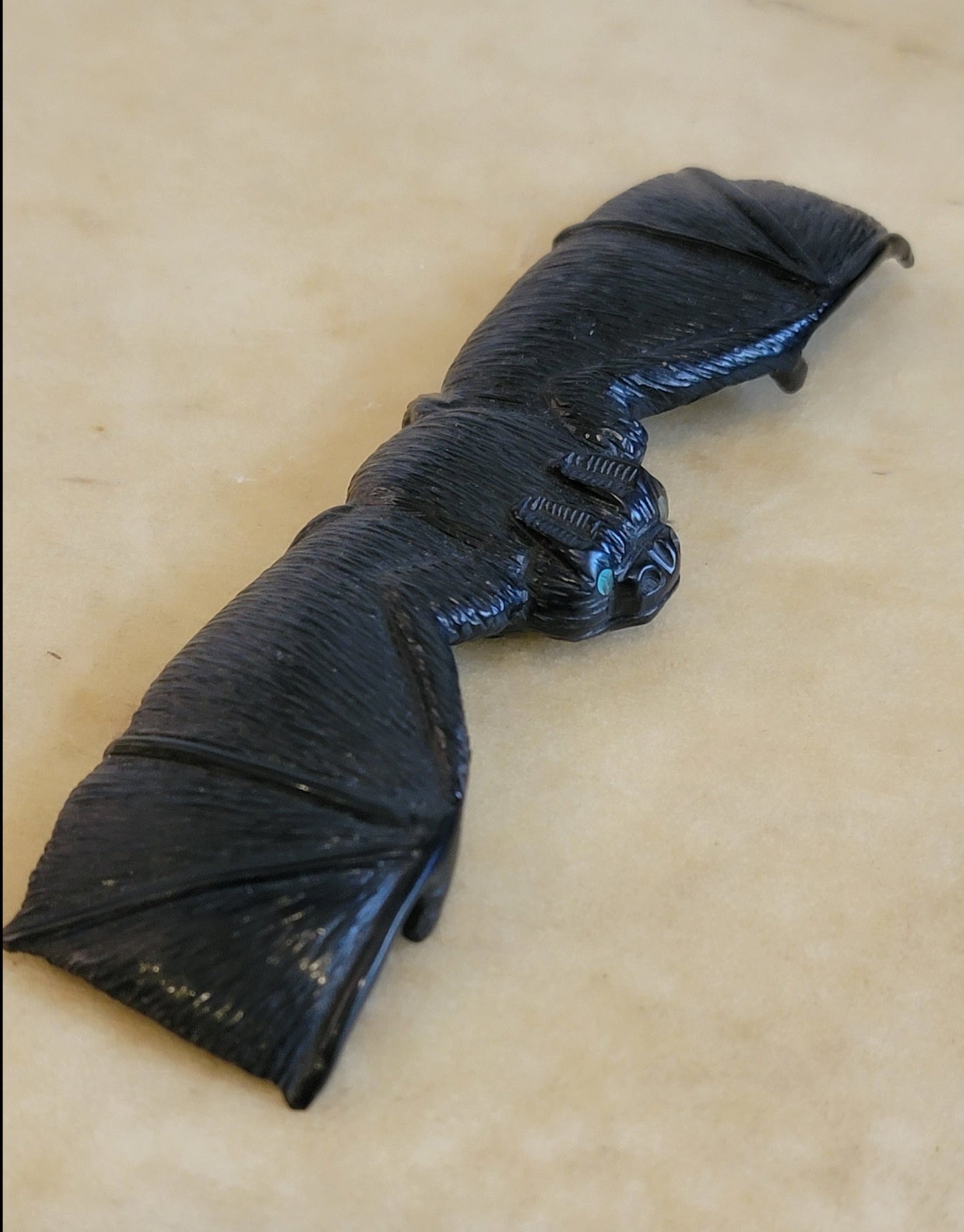 Brian Yatsattie FABULOUS Large Jet Bat Zuni Fetish