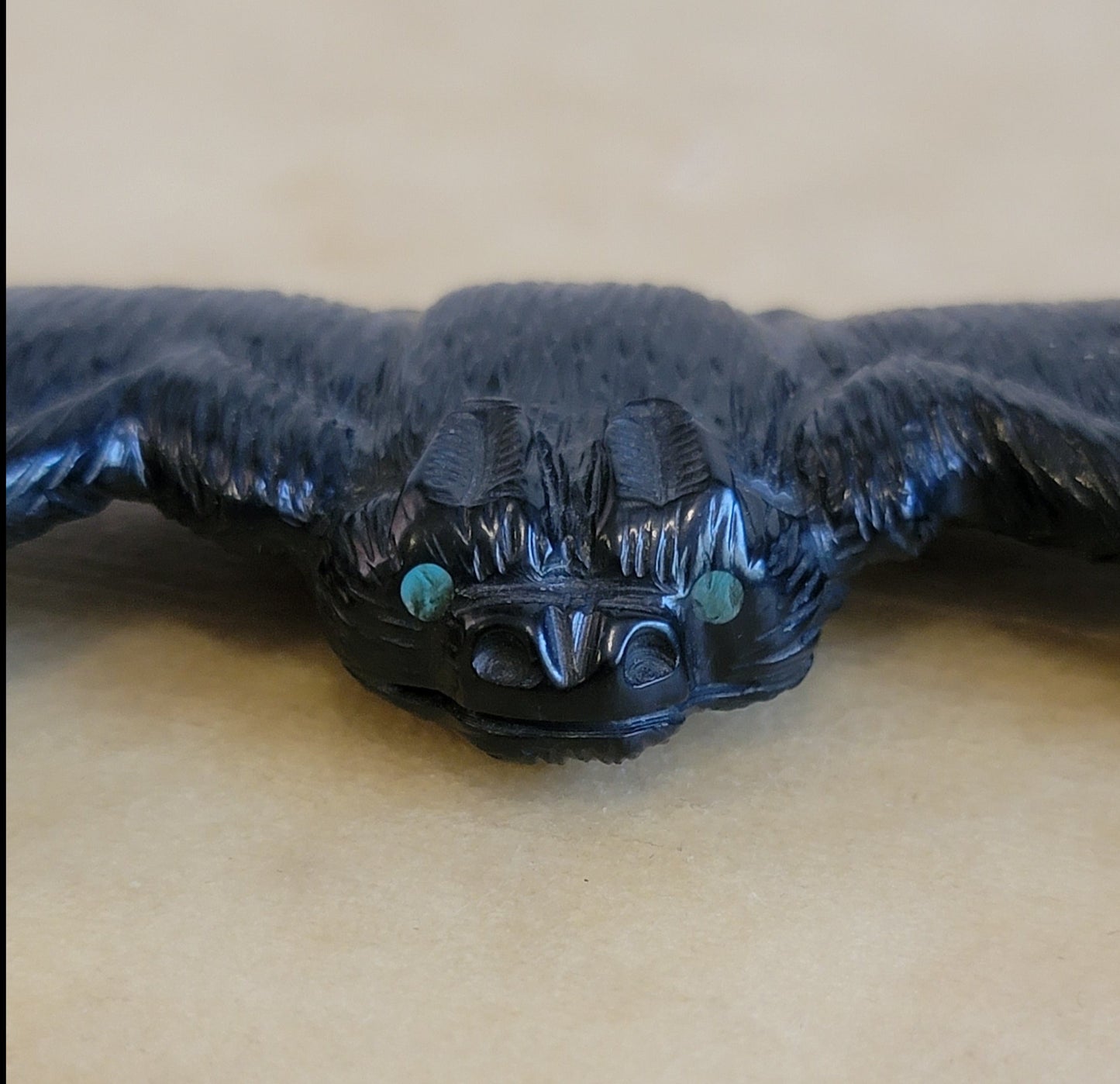 Brian Yatsattie FABULOUS Large Jet Bat Zuni Fetish