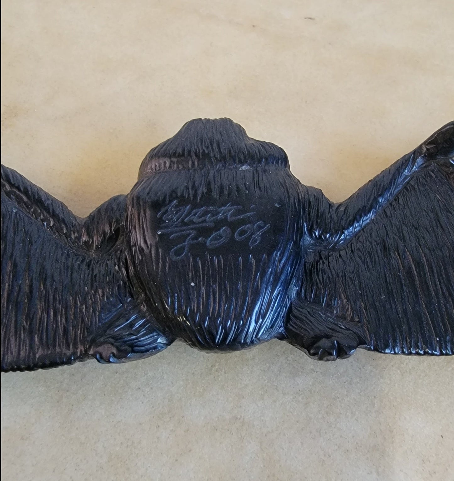 Brian Yatsattie FABULOUS Large Jet Bat Zuni Fetish