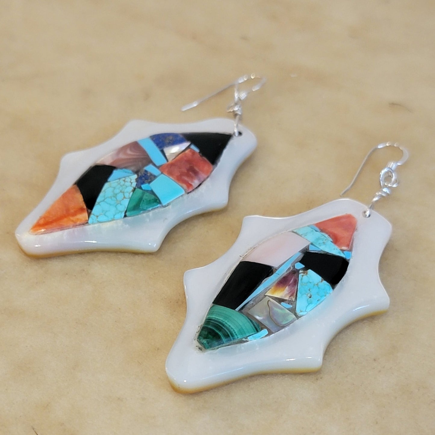 Chad Quandelacy Mosaic Zuni Inlay Earrings Indian Jewelry