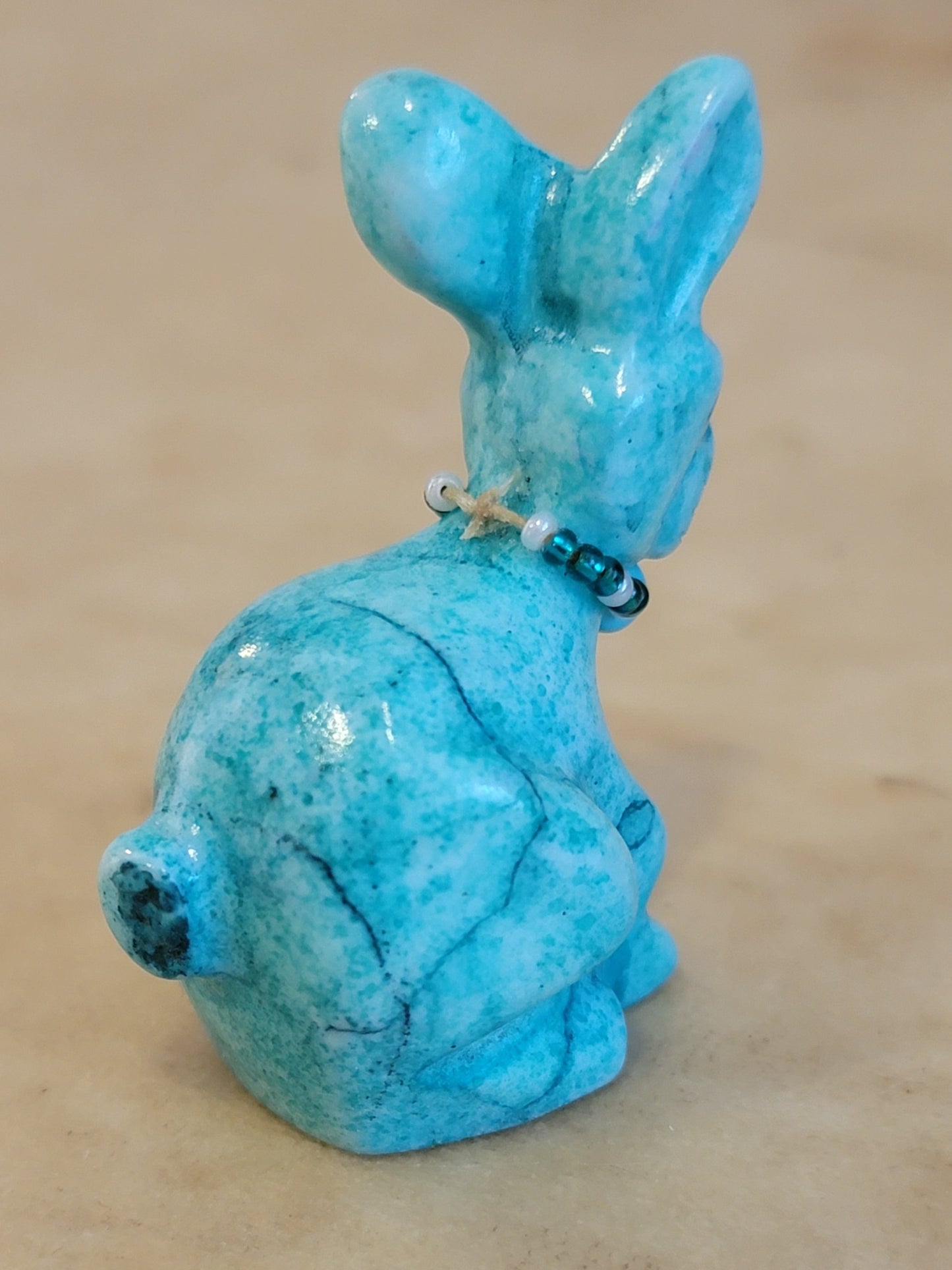 Andres Lementino Marble Bunny Rabbit w/Necklace Zuni Fetish