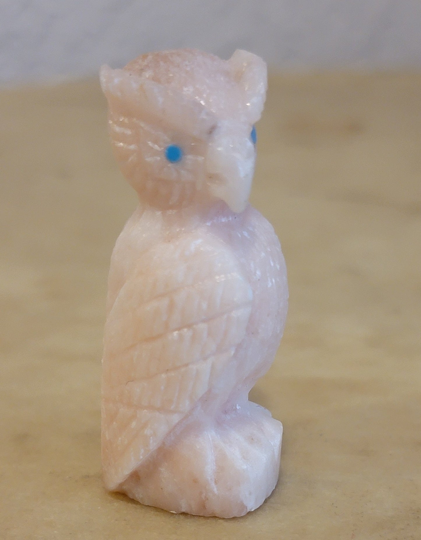 Chris Peina Peach Alabaster Great Horned Owl Zuni Fetish