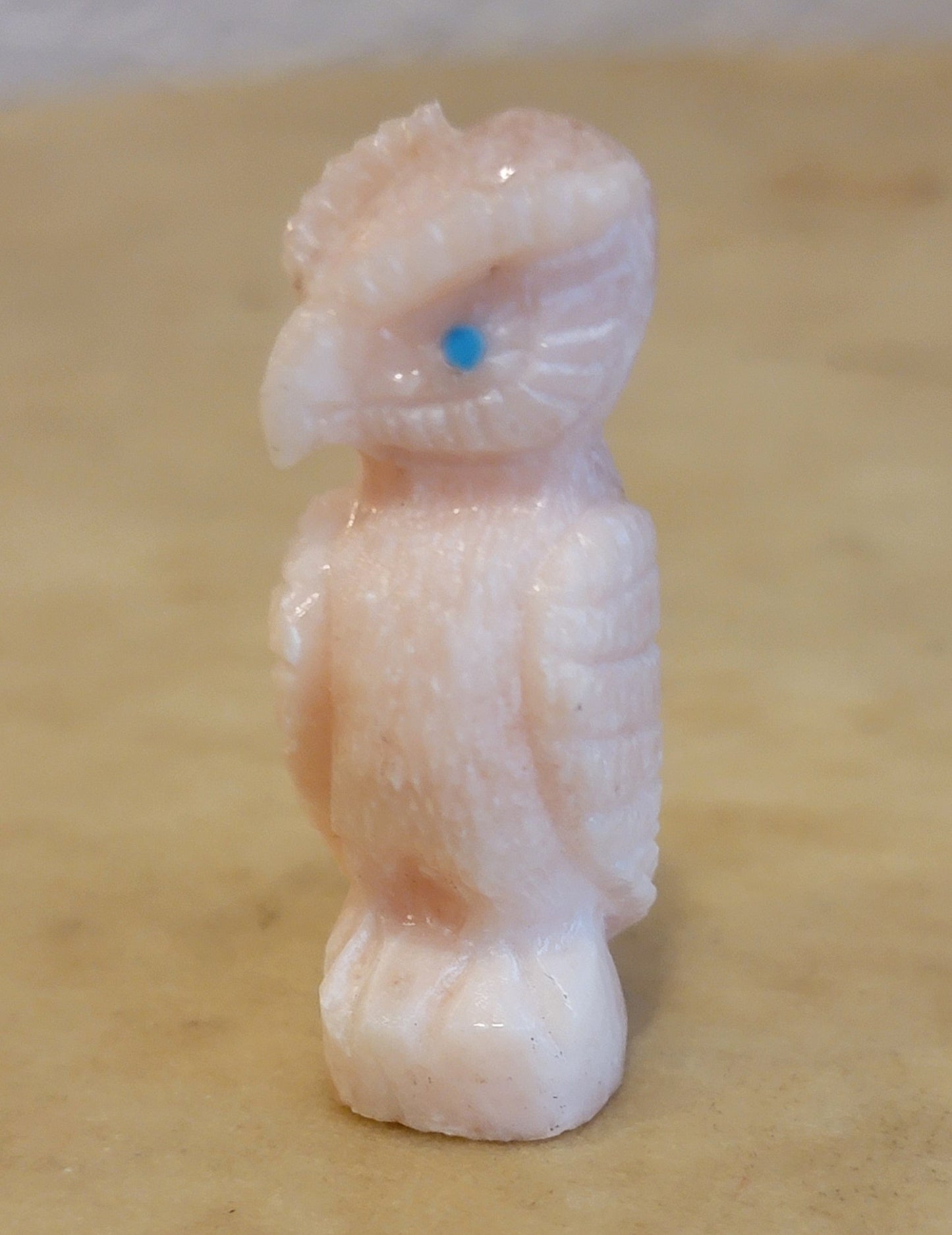 Chris Peina Peach Alabaster Great Horned Owl Zuni Fetish