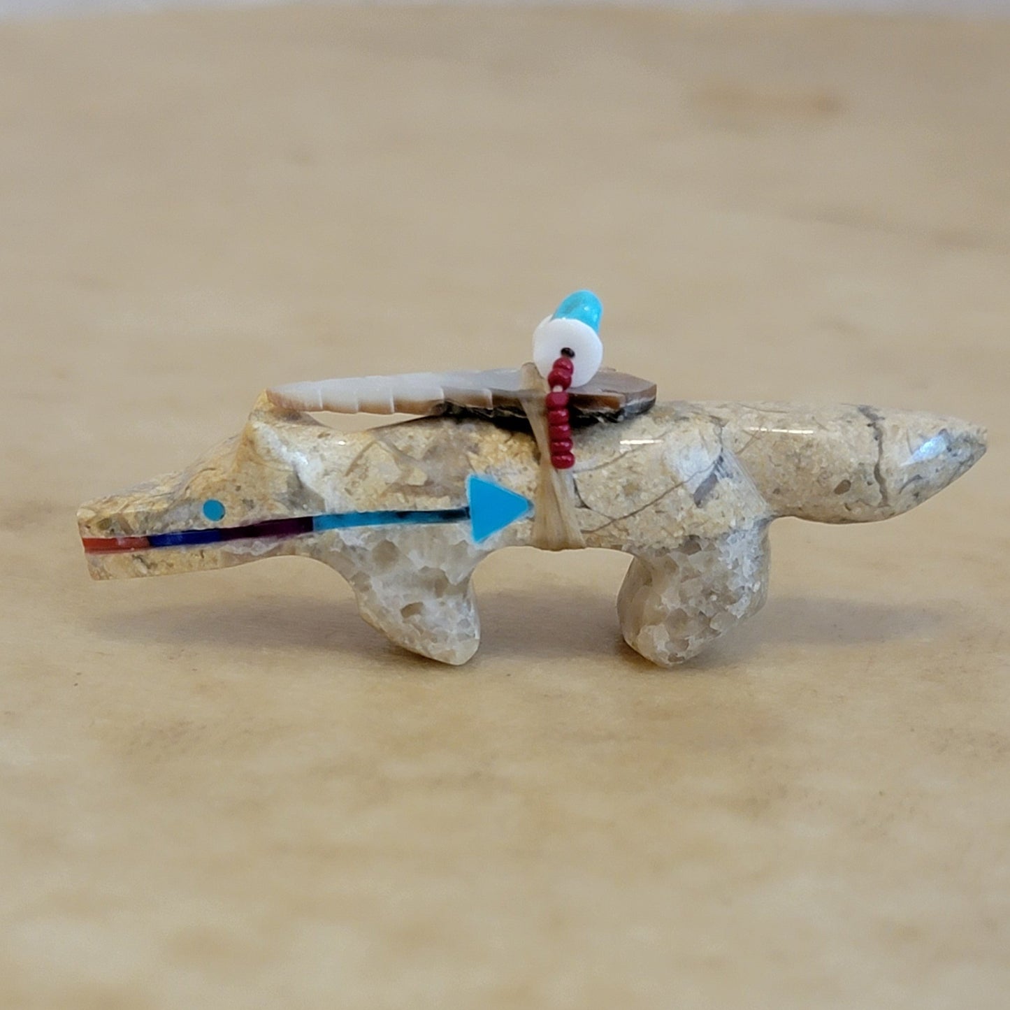 Kenric Laiwakete Wolf w/Colorful Heartline Zuni Fetish