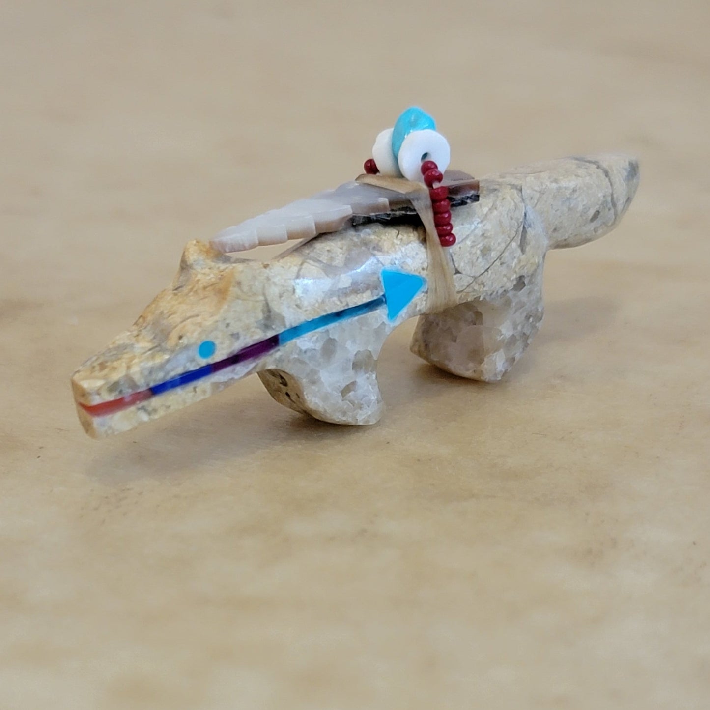 Kenric Laiwakete Wolf w/Colorful Heartline Zuni Fetish