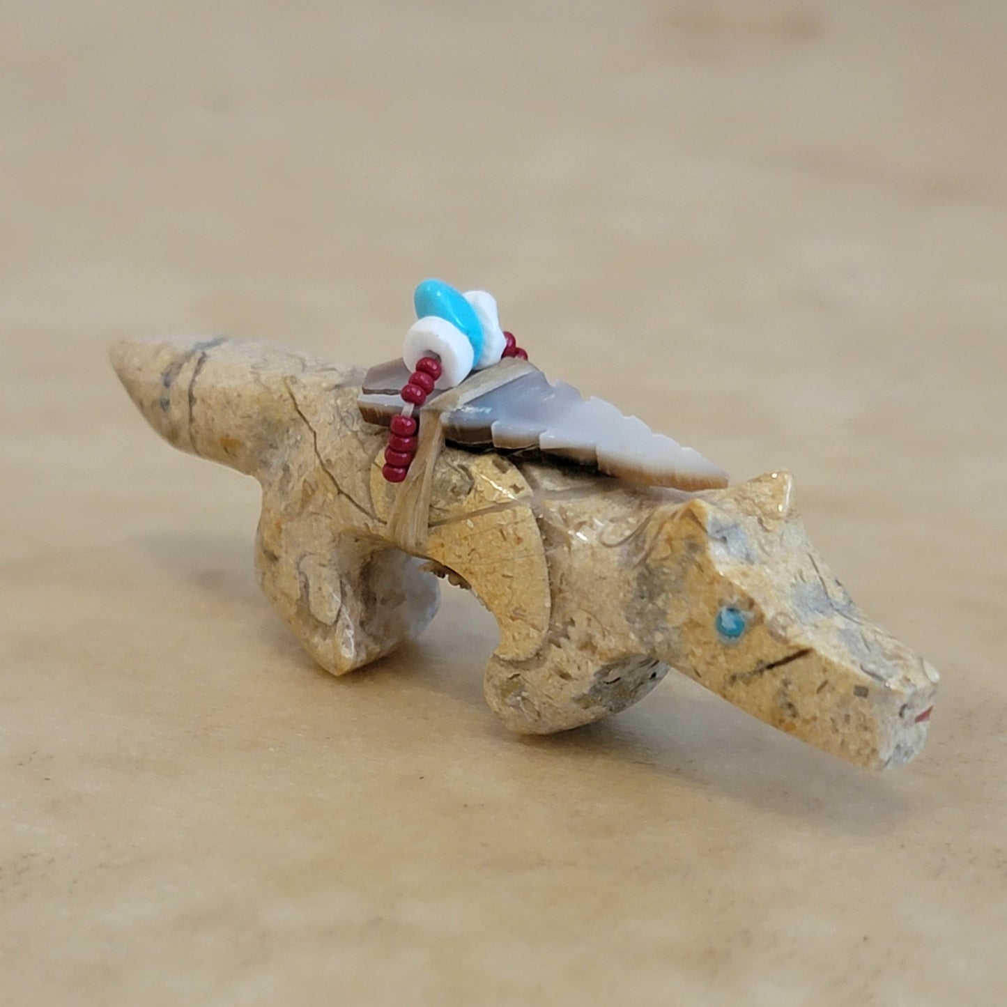 Kenric Laiwakete Wolf w/Colorful Heartline Zuni Fetish