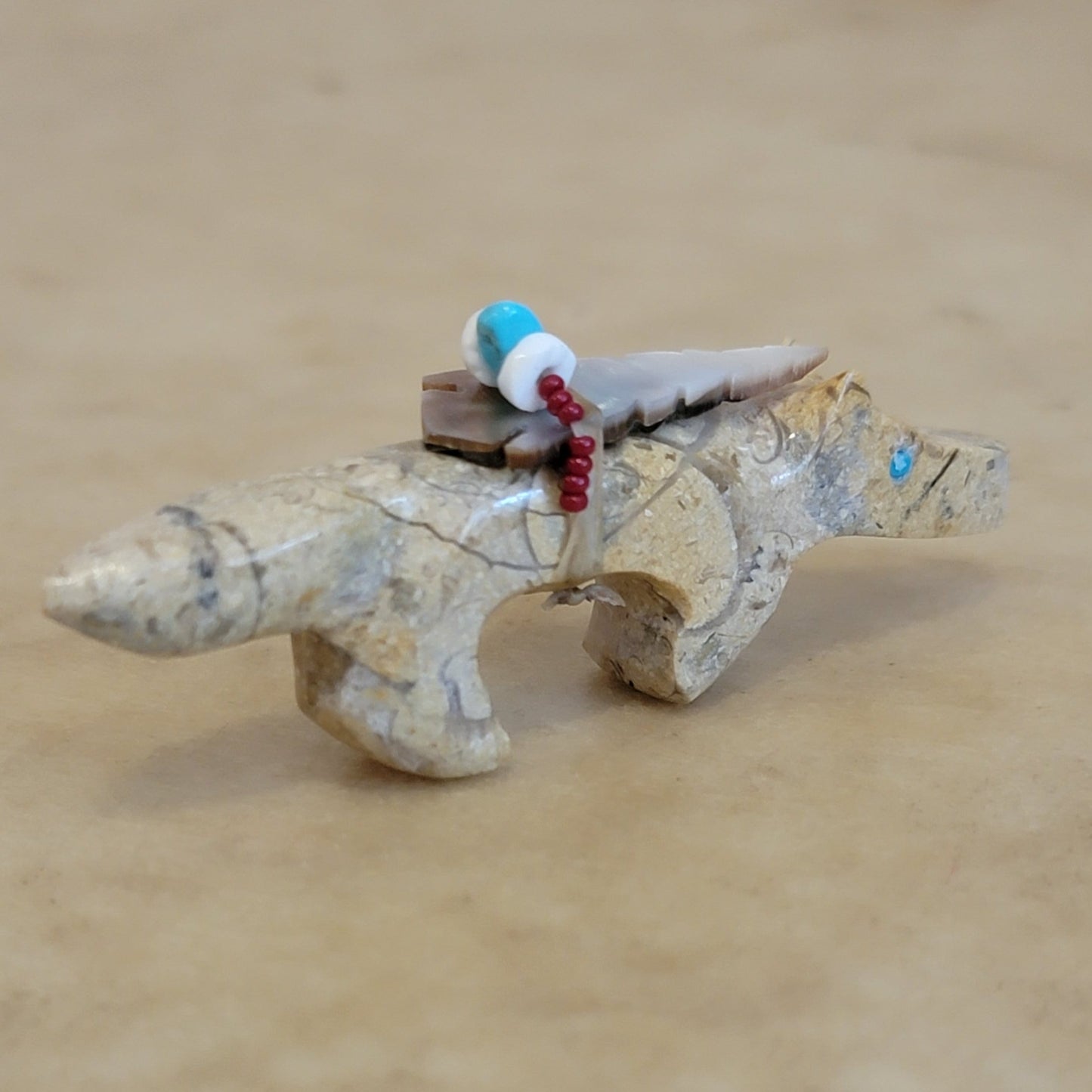 Kenric Laiwakete Wolf w/Colorful Heartline Zuni Fetish