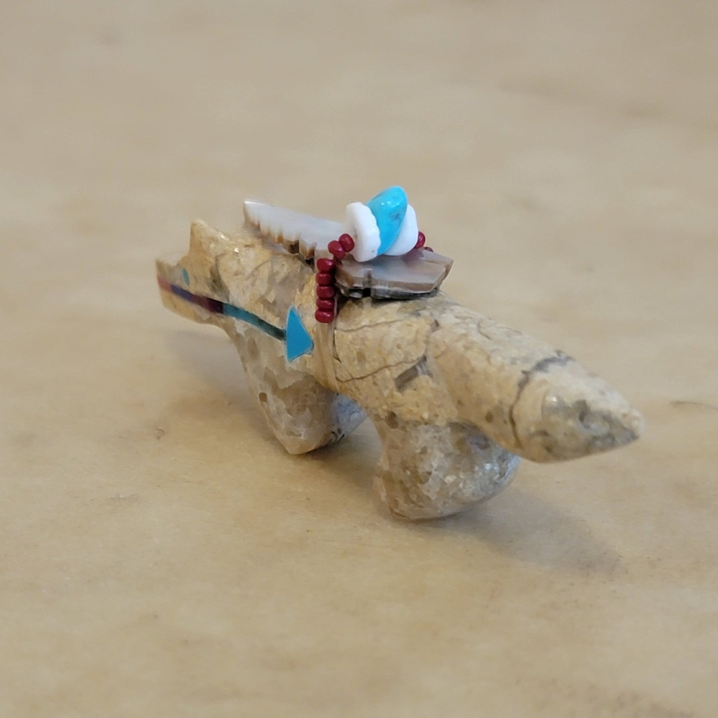 Kenric Laiwakete Wolf w/Colorful Heartline Zuni Fetish
