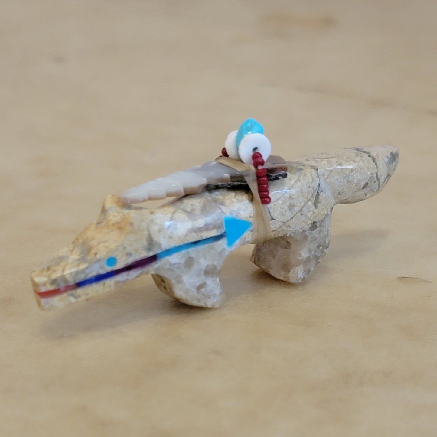Kenric Laiwakete Wolf w/Colorful Heartline Zuni Fetish