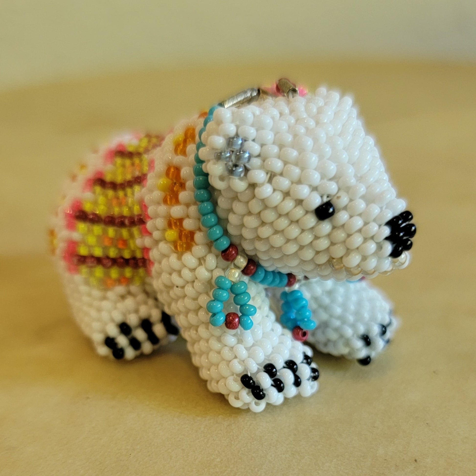 Faron Gahachu Fully Beaded Pueblo white Bear w/ Feather Indian Beadwork
