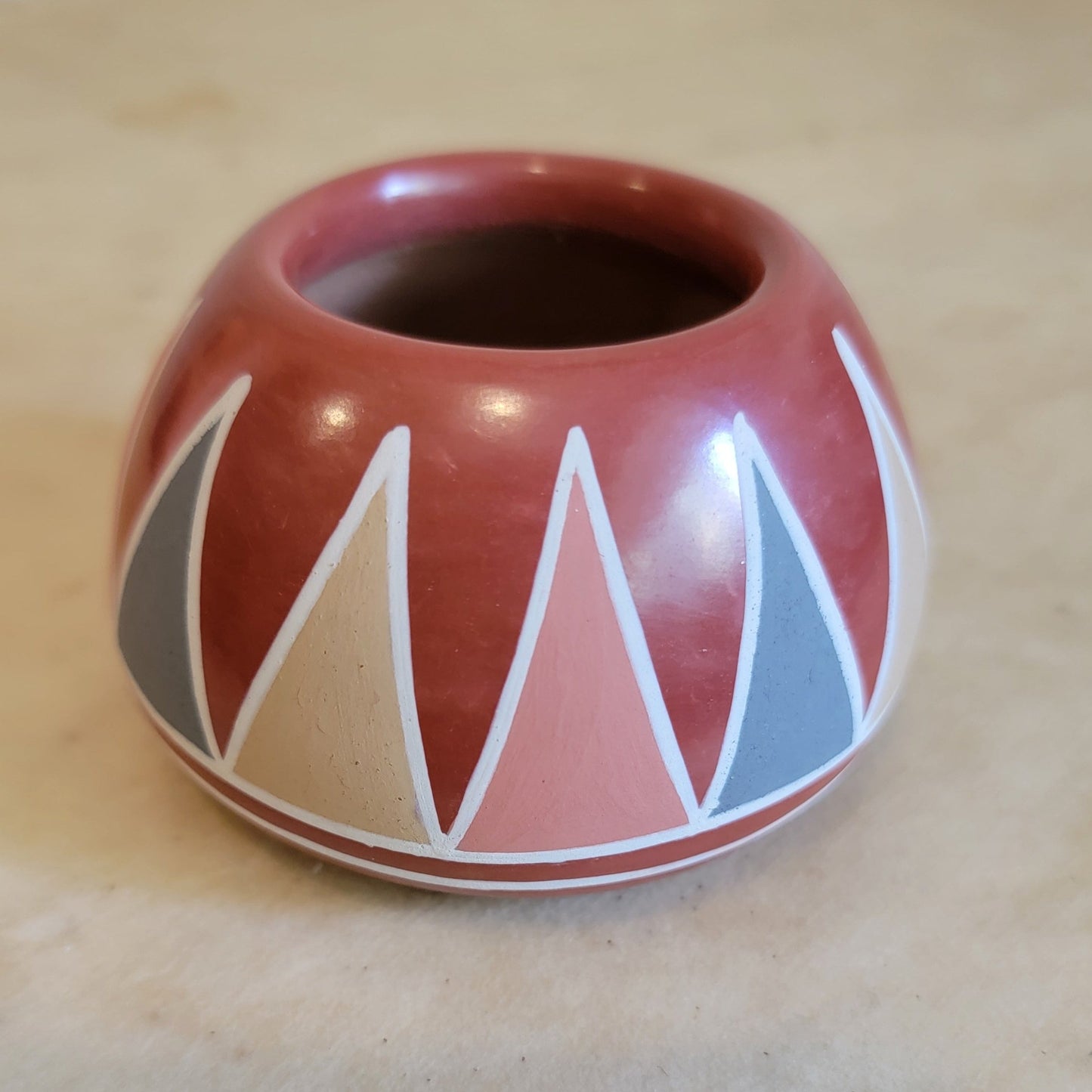 Belen Tapia (D) Vintage 1974 Redware Santa Clara Pueblo Pottery Bowl