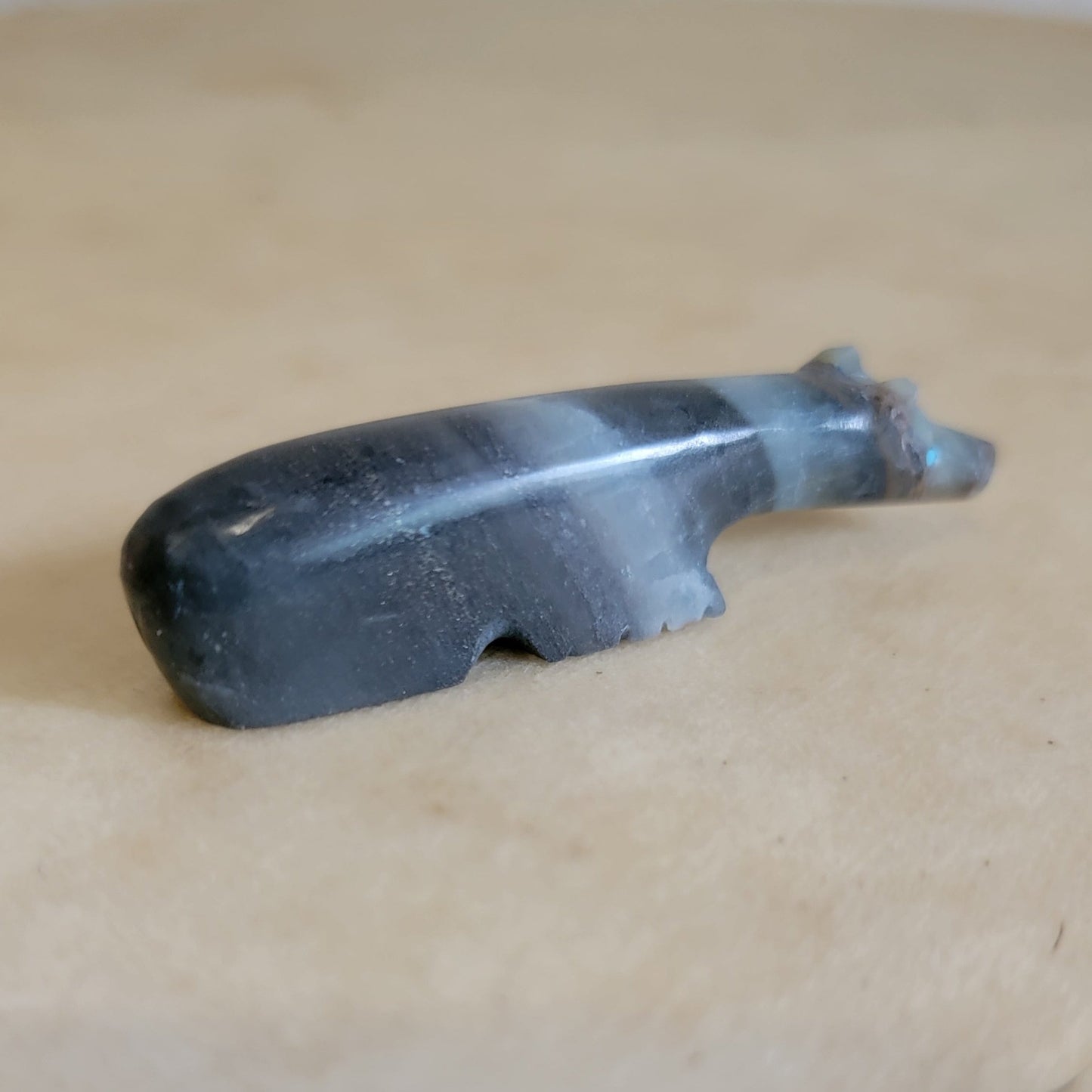 Gray Fluorite Long Necked Bear Zuni Fetish