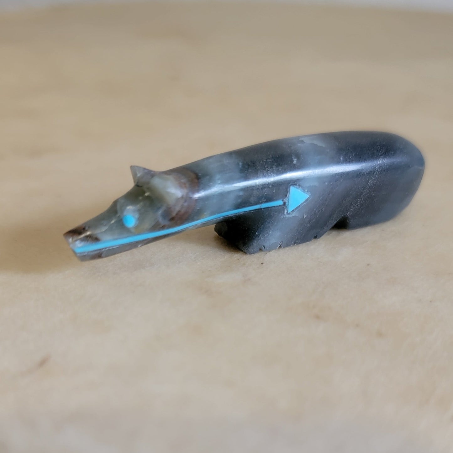 Gray Fluorite Long Necked Bear Zuni Fetish