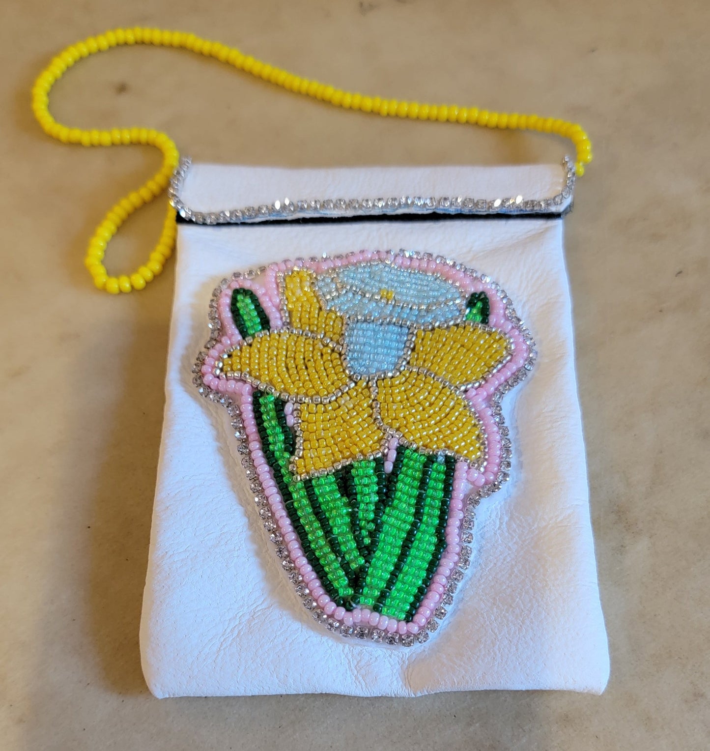 Beautiful Beaded Floral Pouch with Handle Indian Beadwork