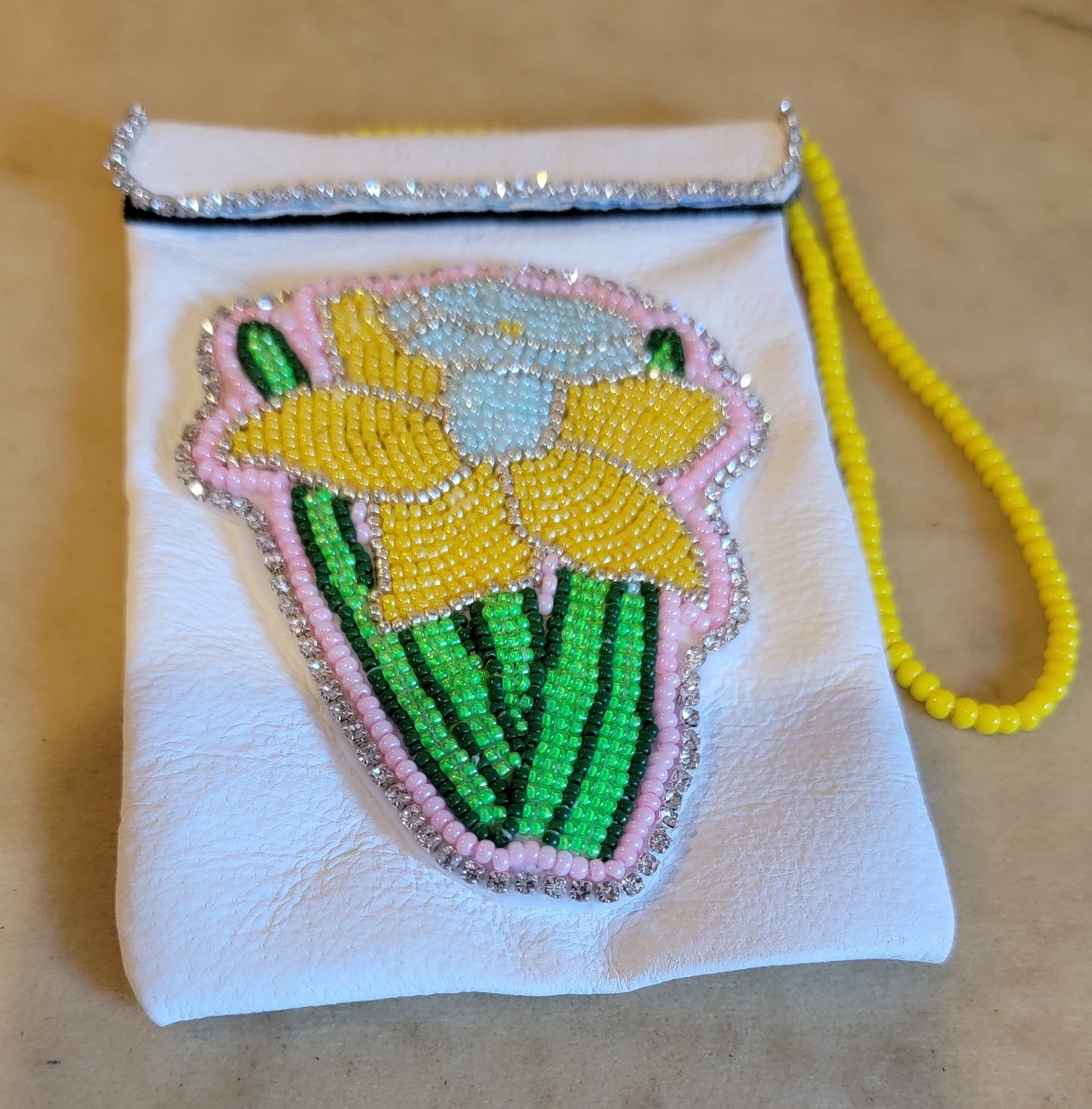 Beautiful Beaded Floral Pouch with Handle Indian Beadwork